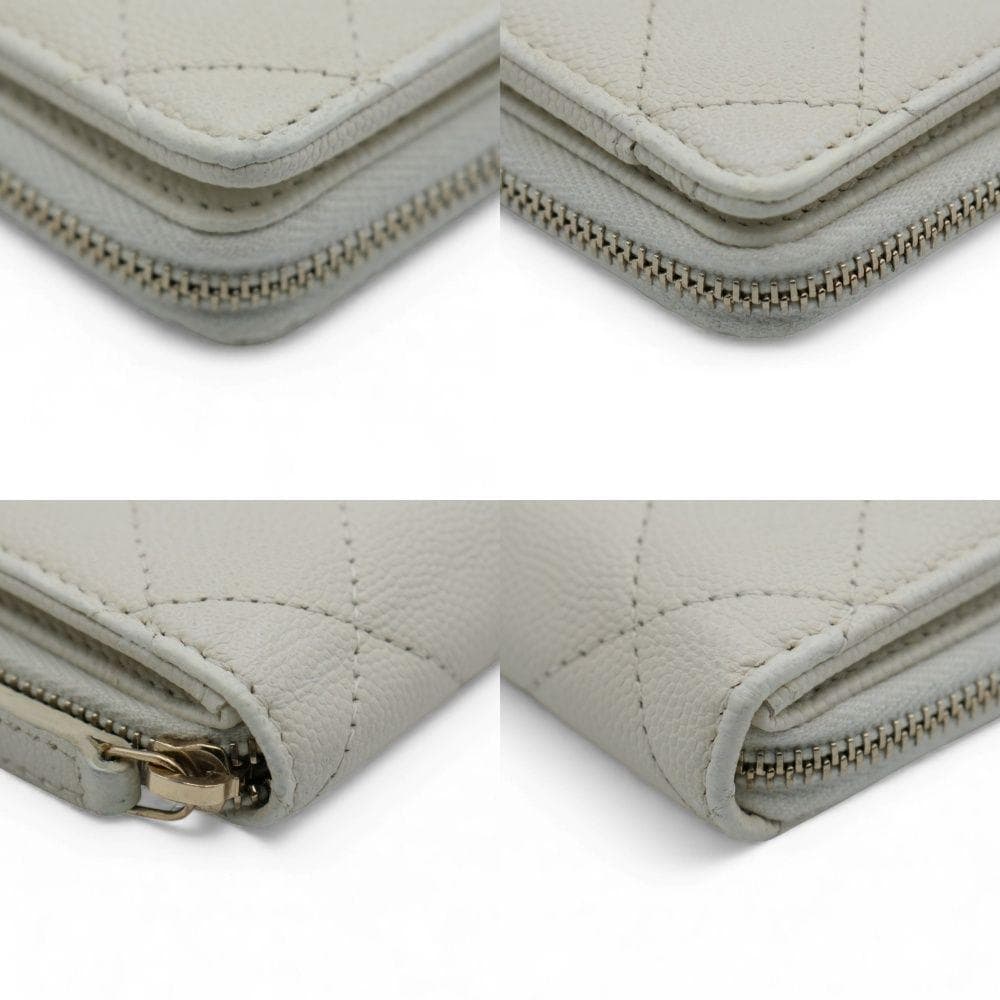 シャネル クラシック ジップケースス マトラッセ キャビアスキン ホワイト