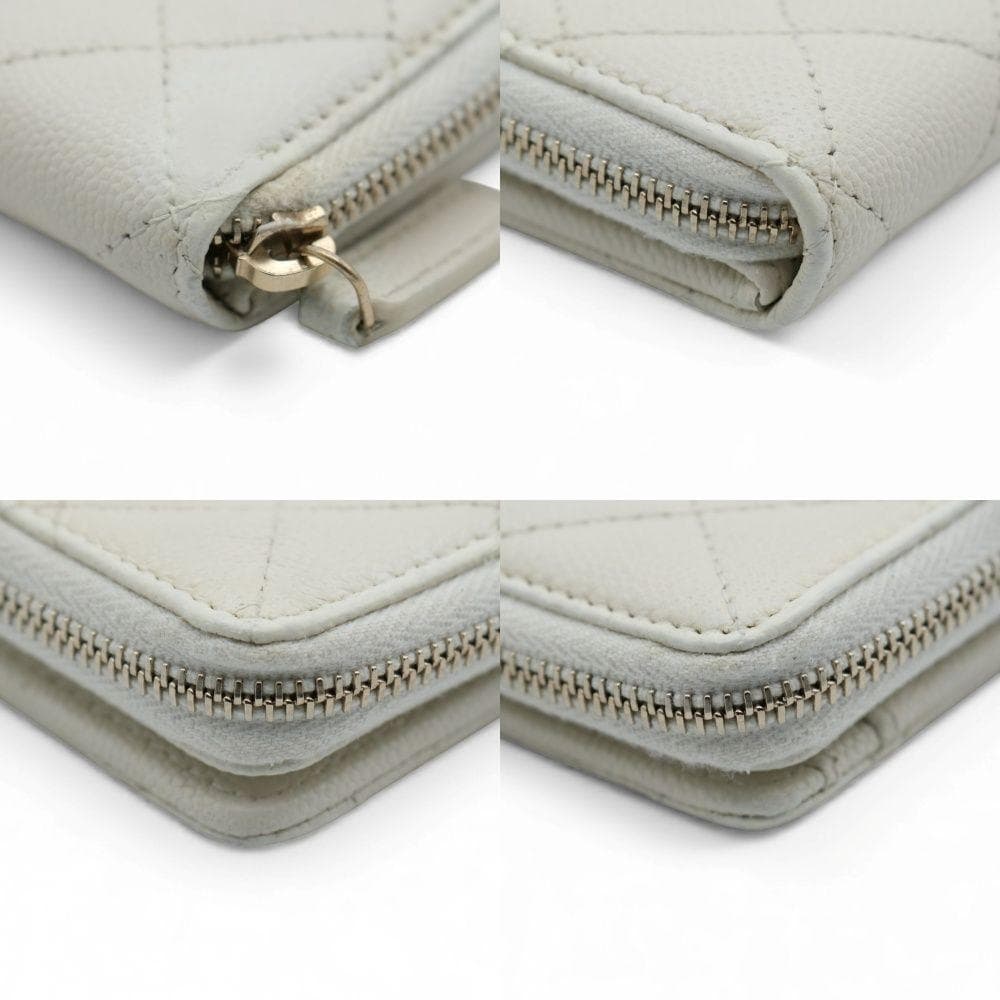 シャネル クラシック ジップケースス マトラッセ キャビアスキン ホワイト