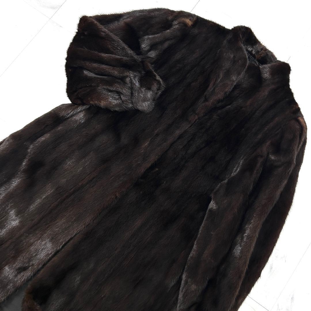 高級 着丈115cm ブラックミンク 毛皮 ロングコート 艶あり レディース