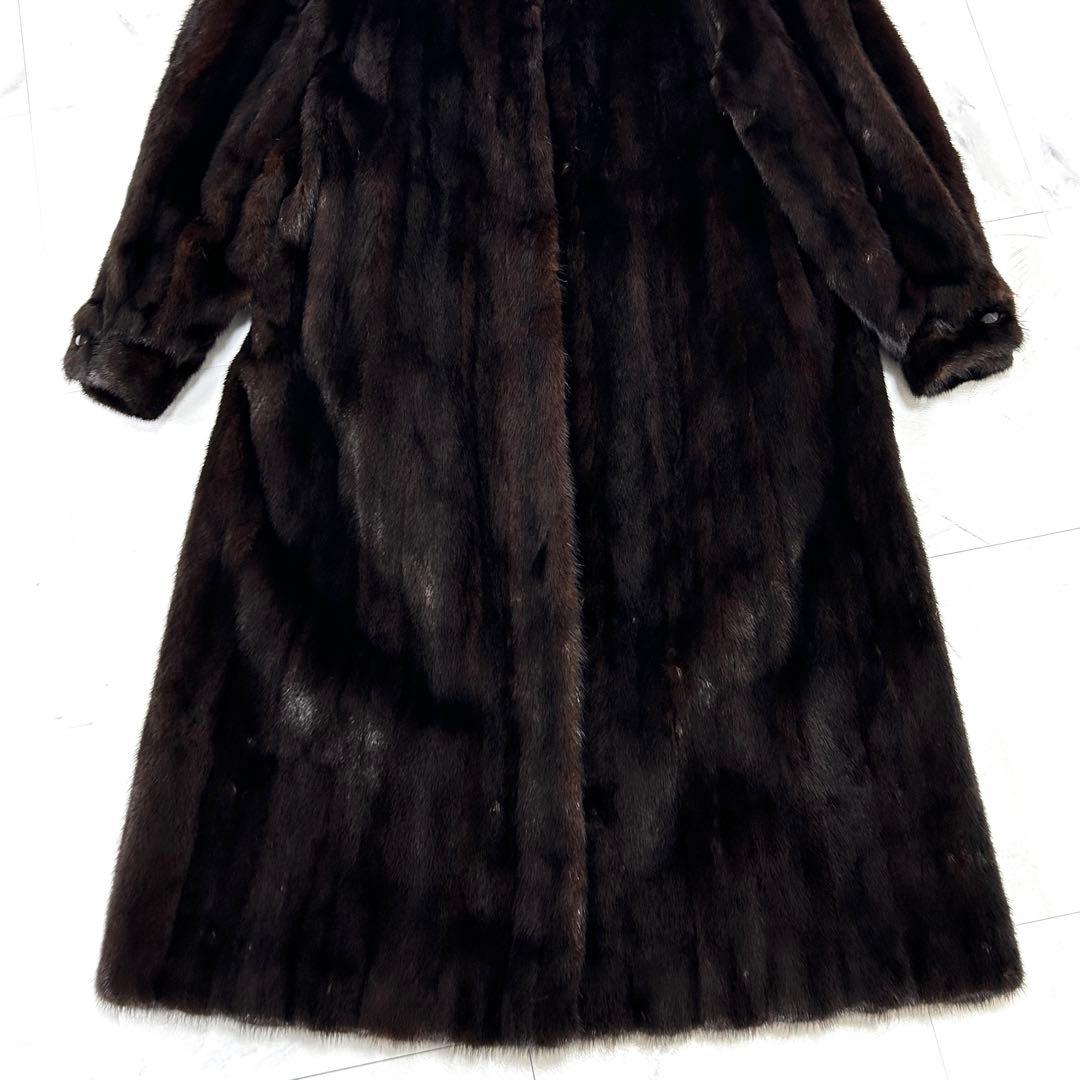 高級 着丈115cm ブラックミンク 毛皮 ロングコート 艶あり レディース