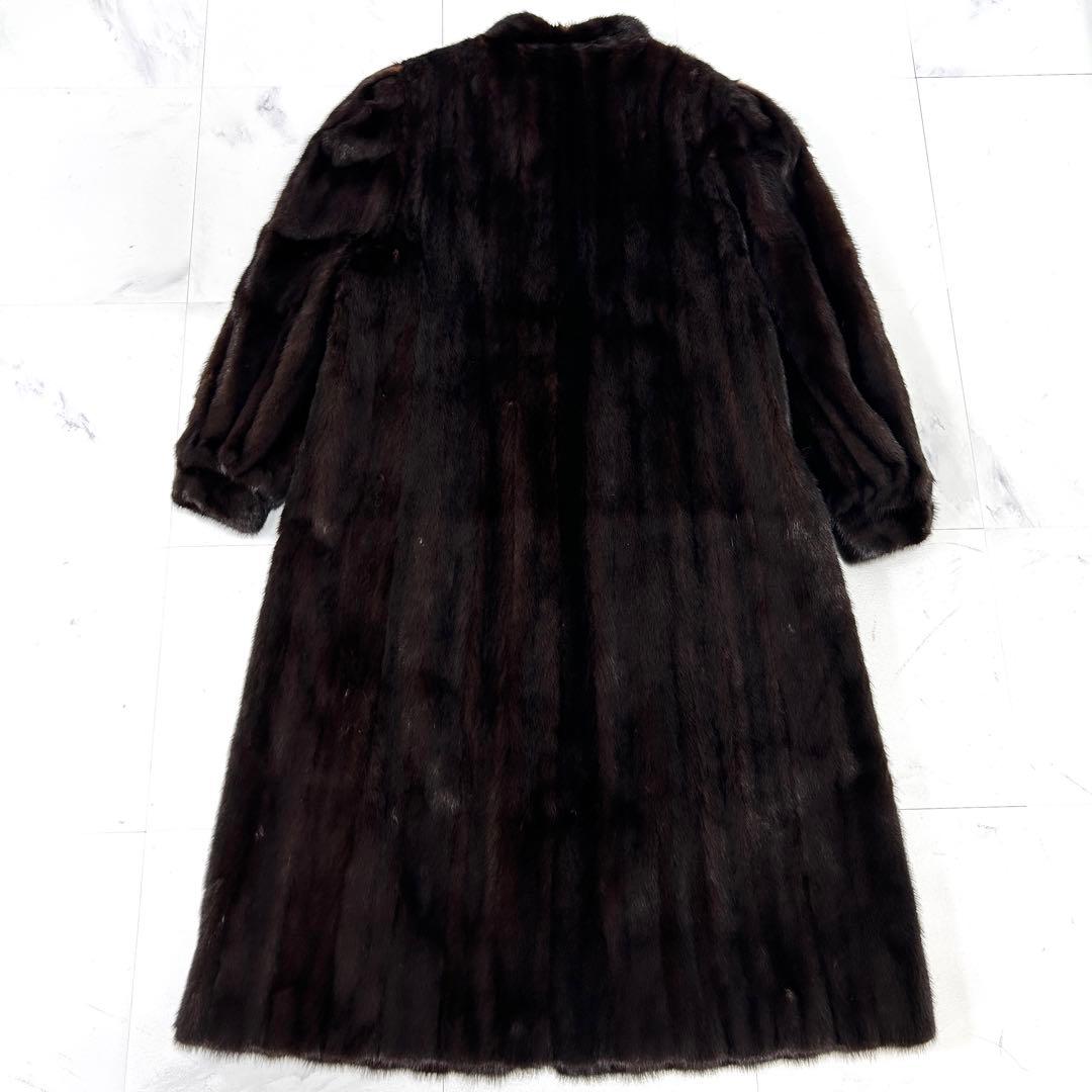 高級 着丈115cm ブラックミンク 毛皮 ロングコート 艶あり レディース