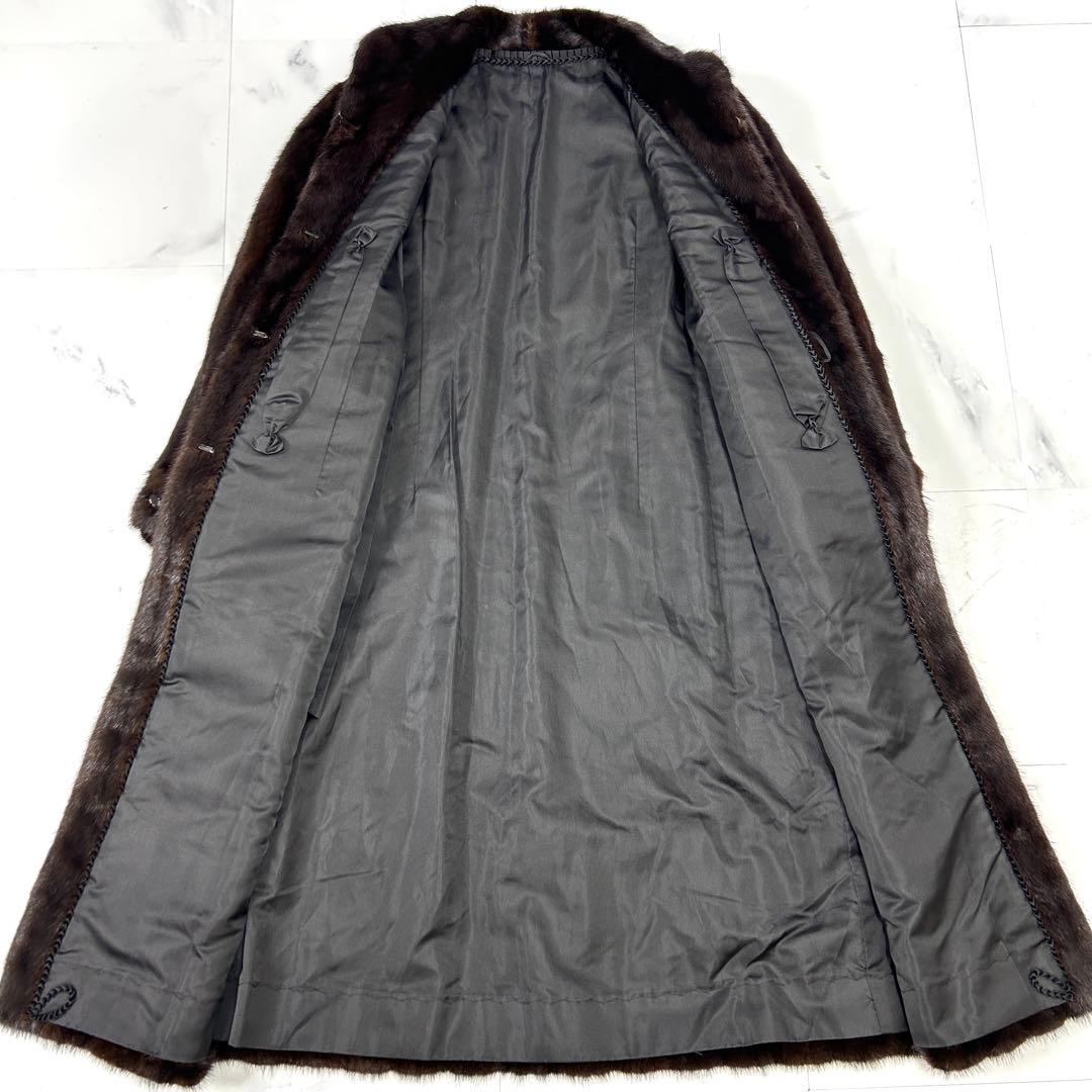 高級 着丈115cm ブラックミンク 毛皮 ロングコート 艶あり レディース