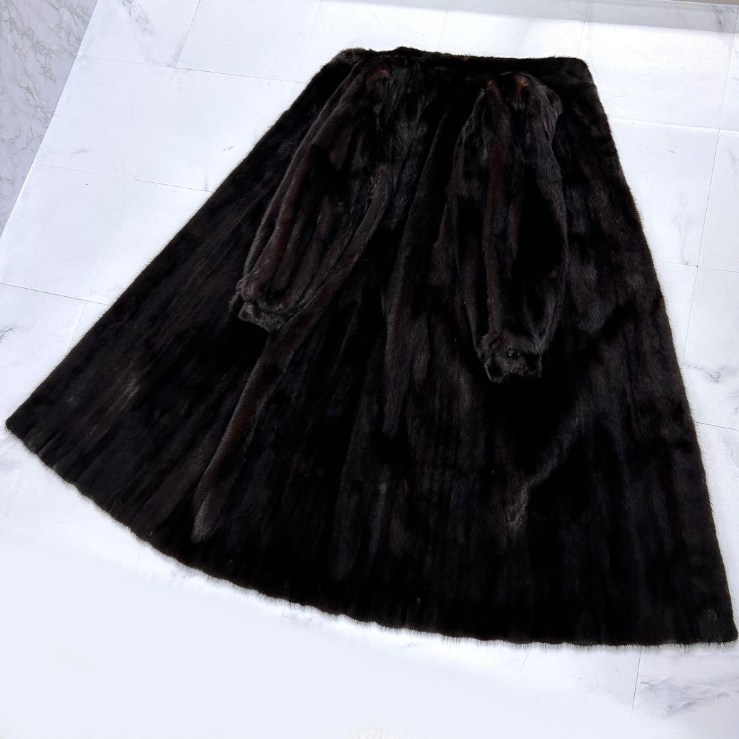高級 着丈115cm ブラックミンク 毛皮 ロングコート 艶あり レディース