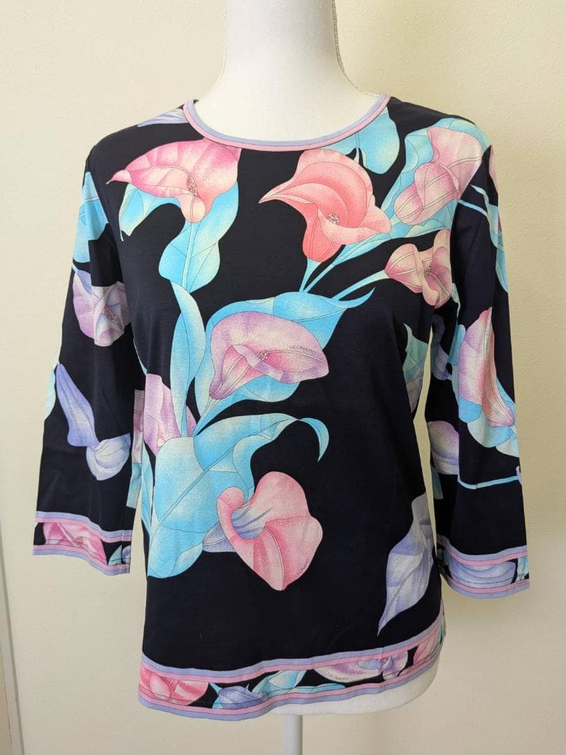 【未使用】LEONARD レオナール 紺 花柄 カットソー 40 綿 100％