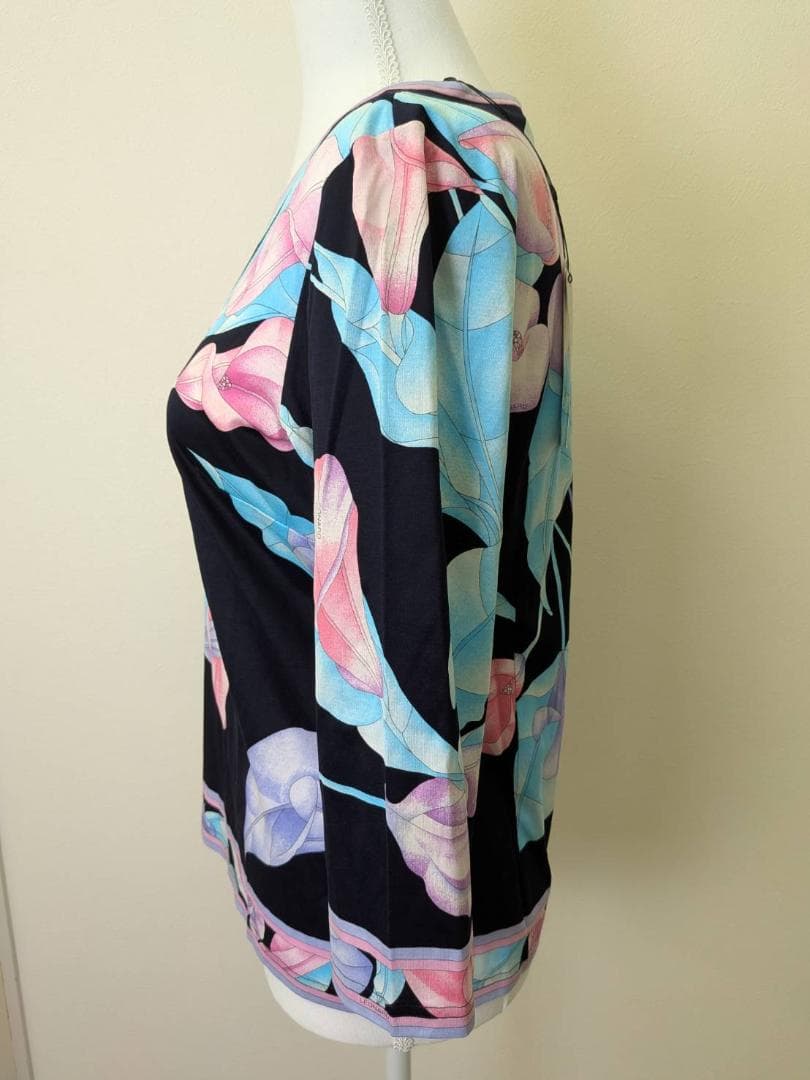 【未使用】LEONARD レオナール 紺 花柄 カットソー 40 綿 100％