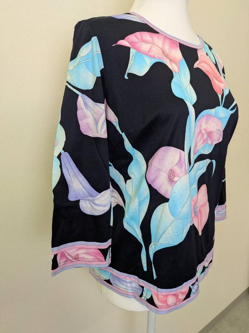 【未使用】LEONARD レオナール 紺 花柄 カットソー 40 綿 100％