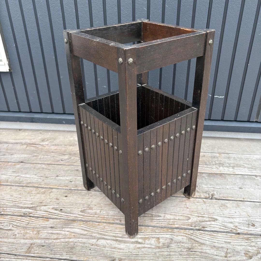 昭和レトロ オールドカリモク 木製 アンブレラスタンド 傘立て 古家具ビンテージ