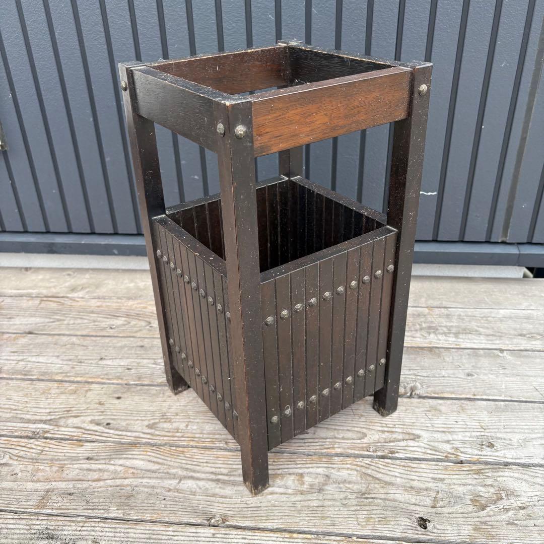 昭和レトロ オールドカリモク 木製 アンブレラスタンド 傘立て 古家具ビンテージ