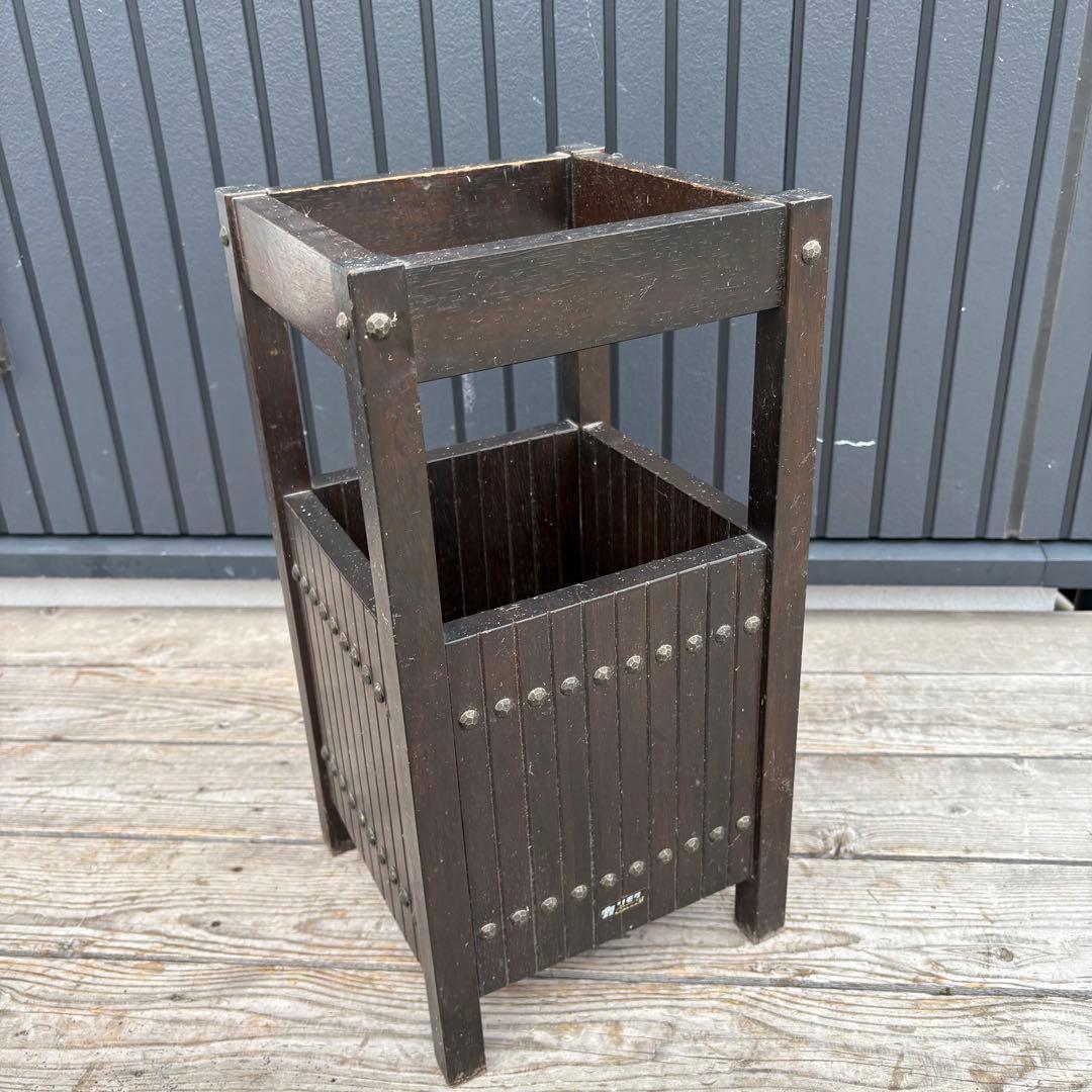 昭和レトロ オールドカリモク 木製 アンブレラスタンド 傘立て 古家具ビンテージ