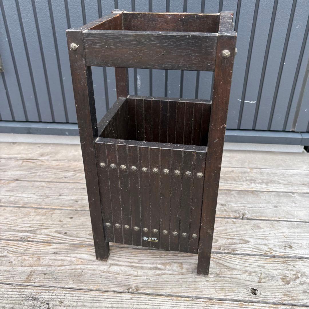 昭和レトロ オールドカリモク 木製 アンブレラスタンド 傘立て 古家具ビンテージ