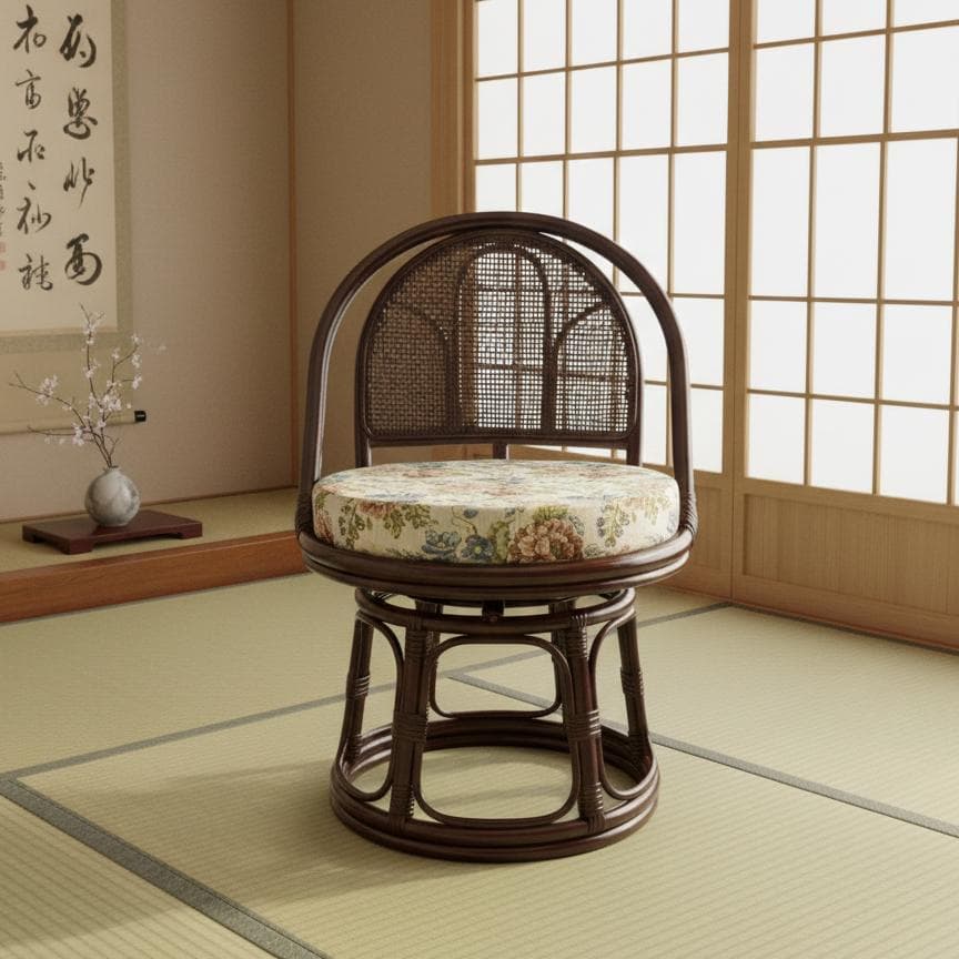 2点セット【新品】楽々ラタン 360度回転 座椅子 籐座椅子　座布団無し