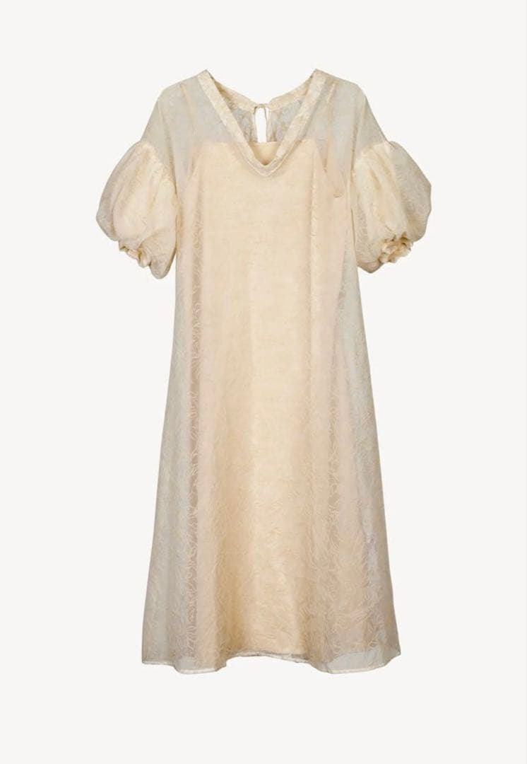 Acka✨️sheer loose one-piece 花柄 アイボリー ロング丈