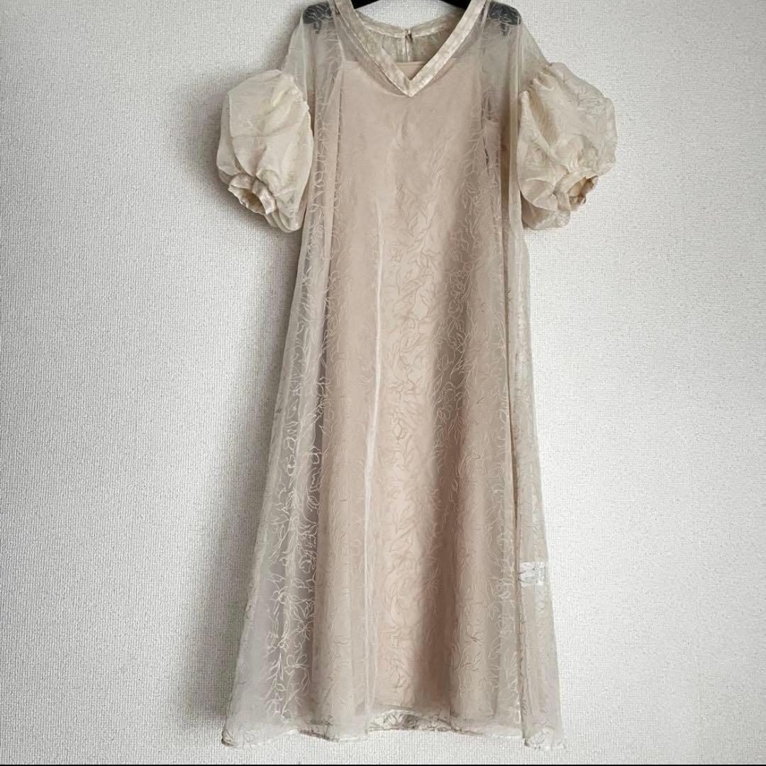 Acka✨️sheer loose one-piece 花柄 アイボリー ロング丈
