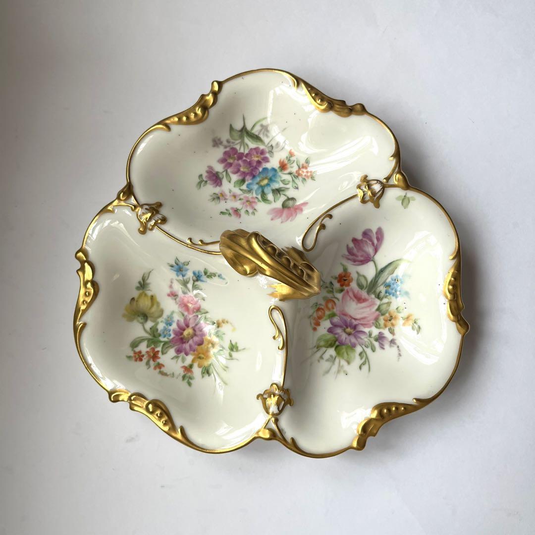 アンティーク　リモージュ　花柄 三つ仕切り皿