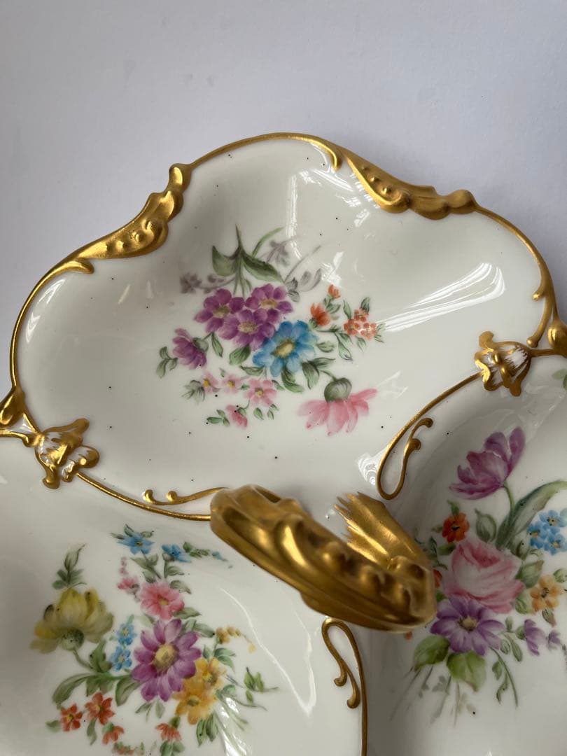 アンティーク　リモージュ　花柄 三つ仕切り皿