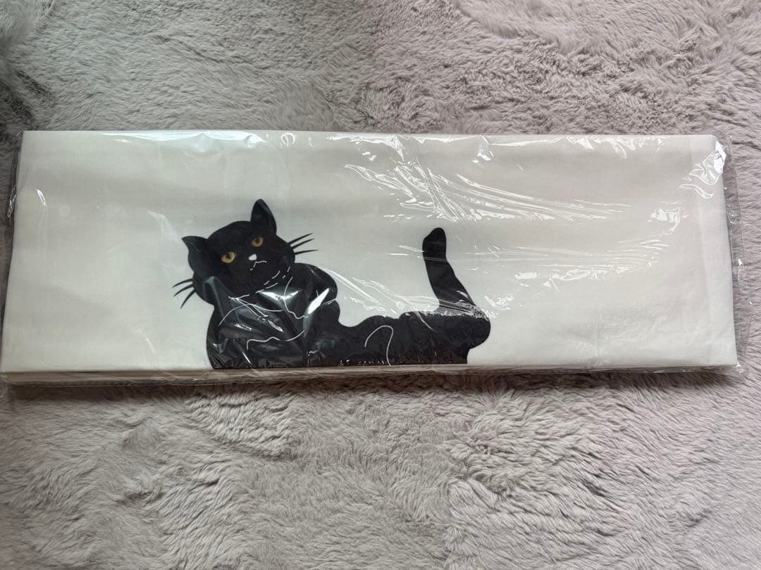 猫柄 半幅帯 白