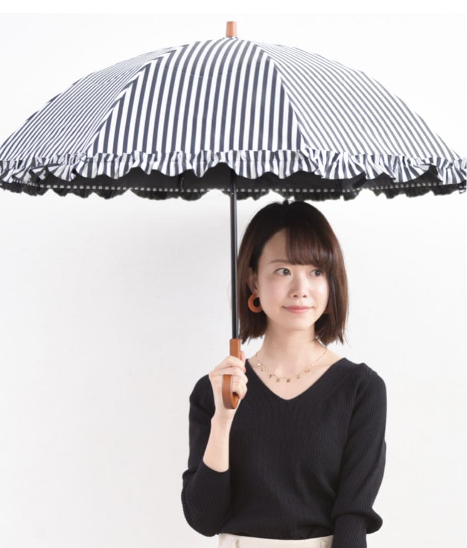 ★サンバリア100 2段折フリル白黒ストライプ