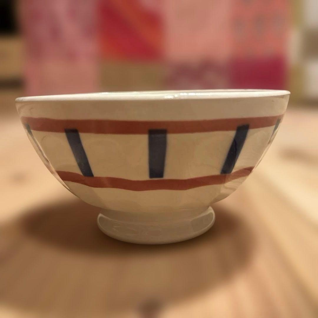 バスク柄 カフェオレボール「レッドｘブルー」フランスアンティーク食器　ブロカント