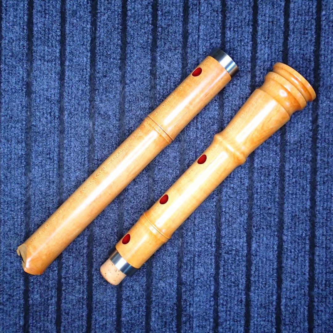 尺八 銘木(楓) 和田謹製 琴風調 二印 一尺八寸管