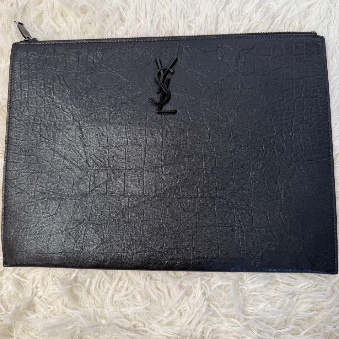 極美✨ サンローラン YSLロゴ クラッチバッグ レザー 黒 セカンドバッグ