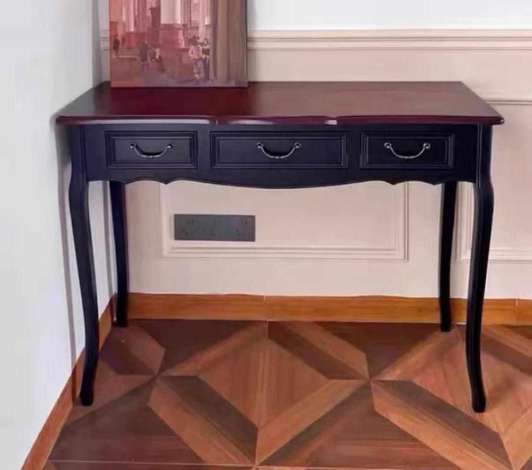 ダークブラウン木製デスク 3引き出し付き