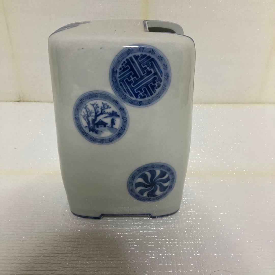 青い模様の四角形陶器　九谷焼清華、着払いでお願いします。