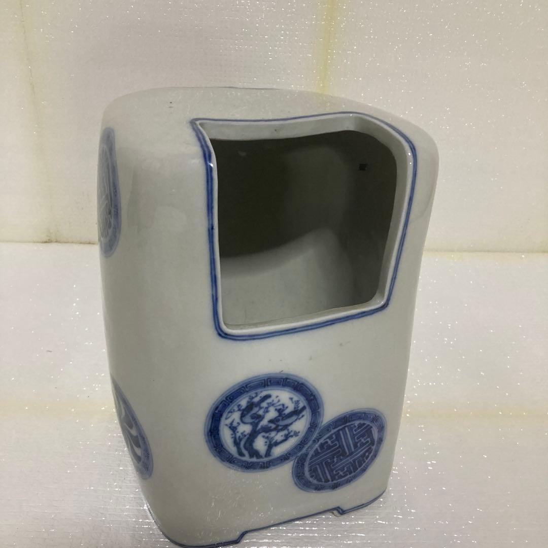 青い模様の四角形陶器　九谷焼清華、着払いでお願いします。