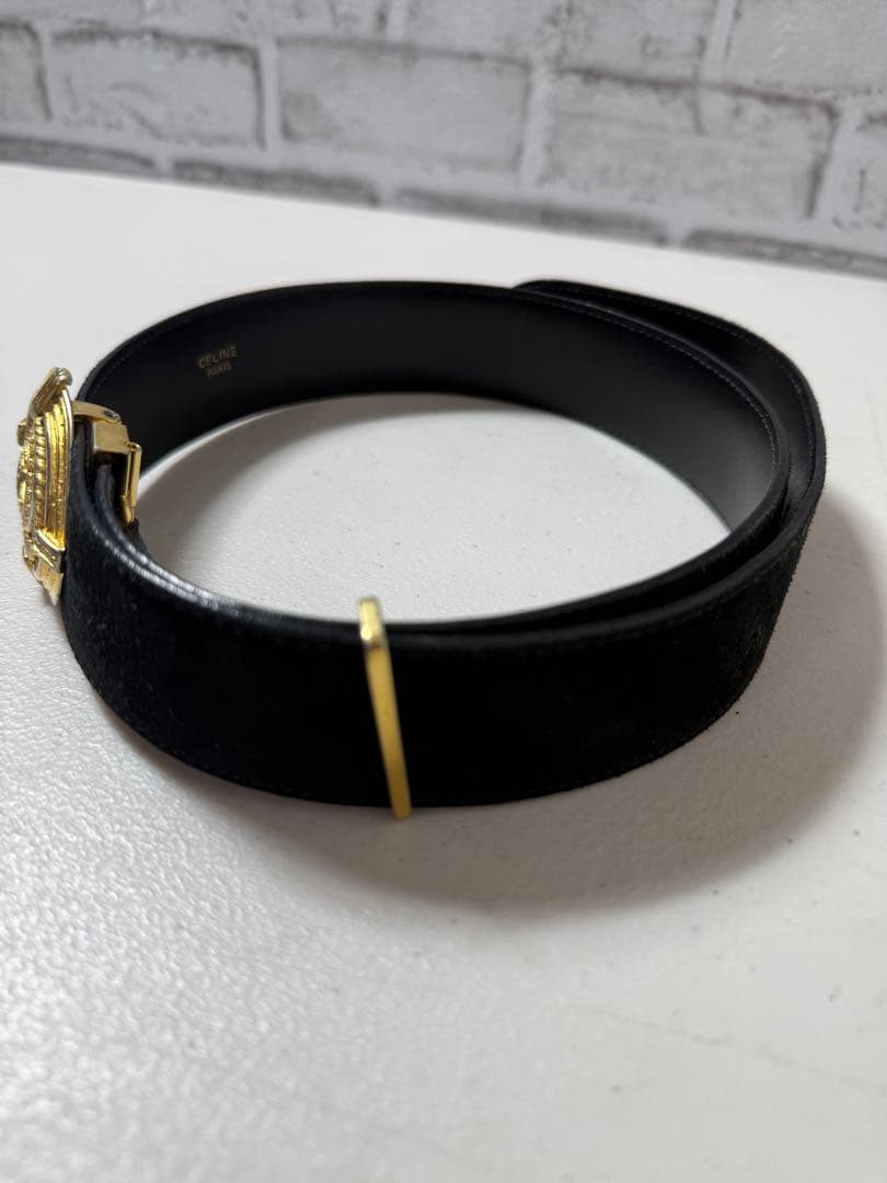 セリーヌ　スエード 黒ベルト 金色バックル　セリーヌ　CELNE