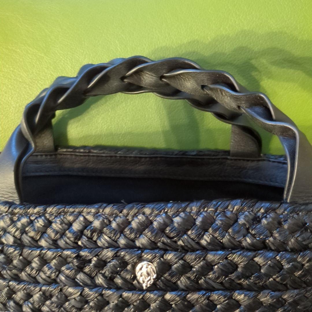 ヘレンカミンスキー　ラフィア　レザー　ハンドバッグ　ブラック　黒