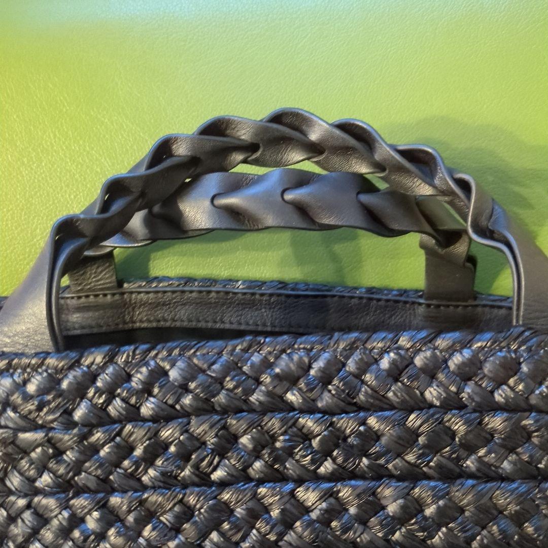 ヘレンカミンスキー　ラフィア　レザー　ハンドバッグ　ブラック　黒