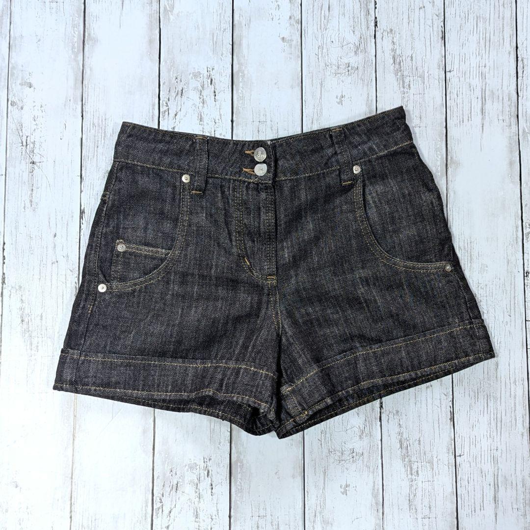 ダークデニム オーブ刺繍 ショートパンツ