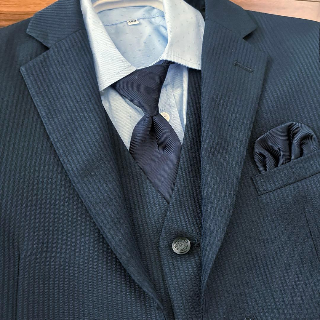 美品【ワンダーファクトリー】フォーマルスーツ　3ピース 6点セット150A 濃紺