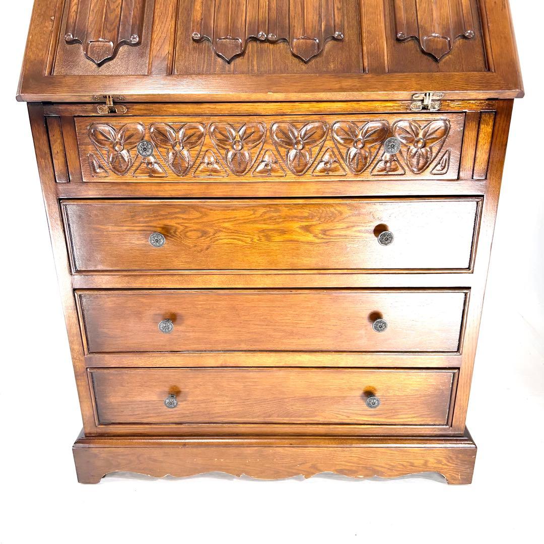 英国クラシック 木製 ライティングビューロ 4段引き出し サイドボード イギリス