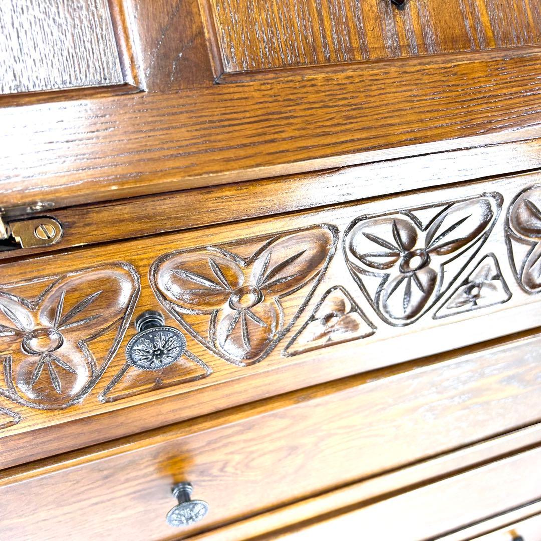 英国クラシック 木製 ライティングビューロ 4段引き出し サイドボード イギリス