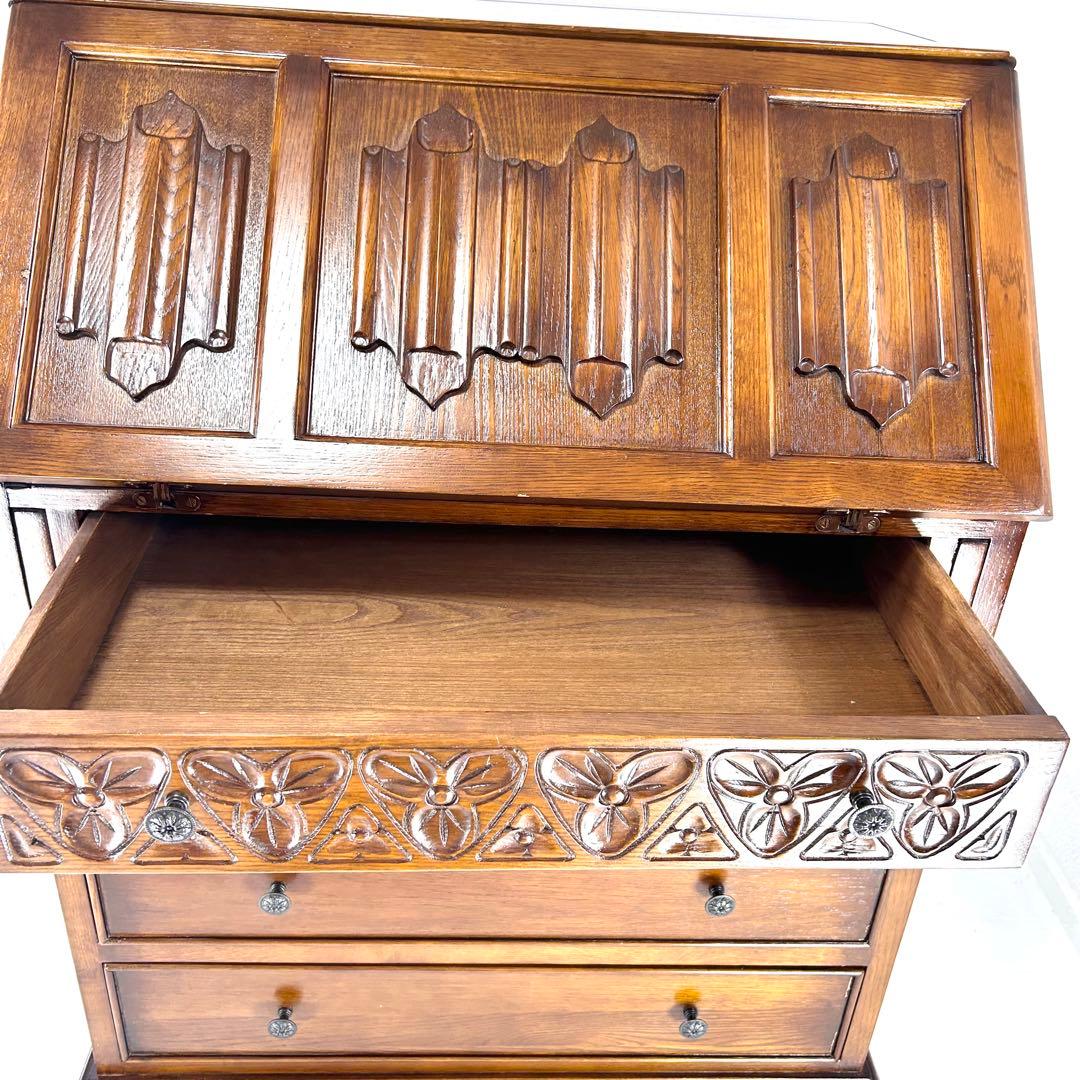 英国クラシック 木製 ライティングビューロ 4段引き出し サイドボード イギリス