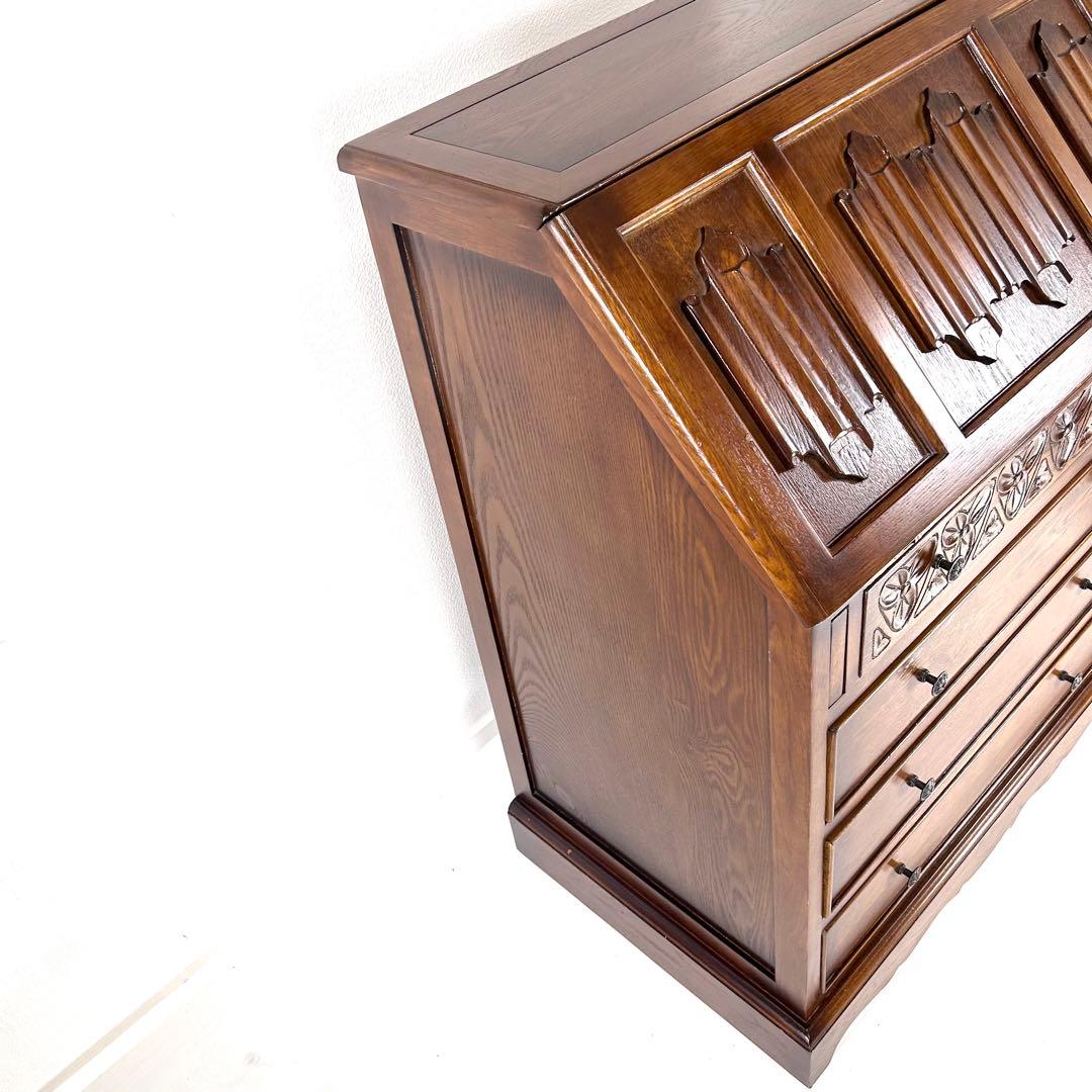 英国クラシック 木製 ライティングビューロ 4段引き出し サイドボード イギリス