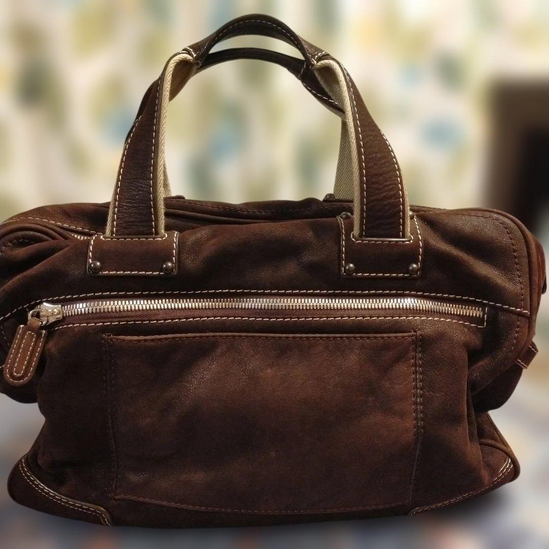 ロエベ　ダークブラウン レザー ボストンバッグ