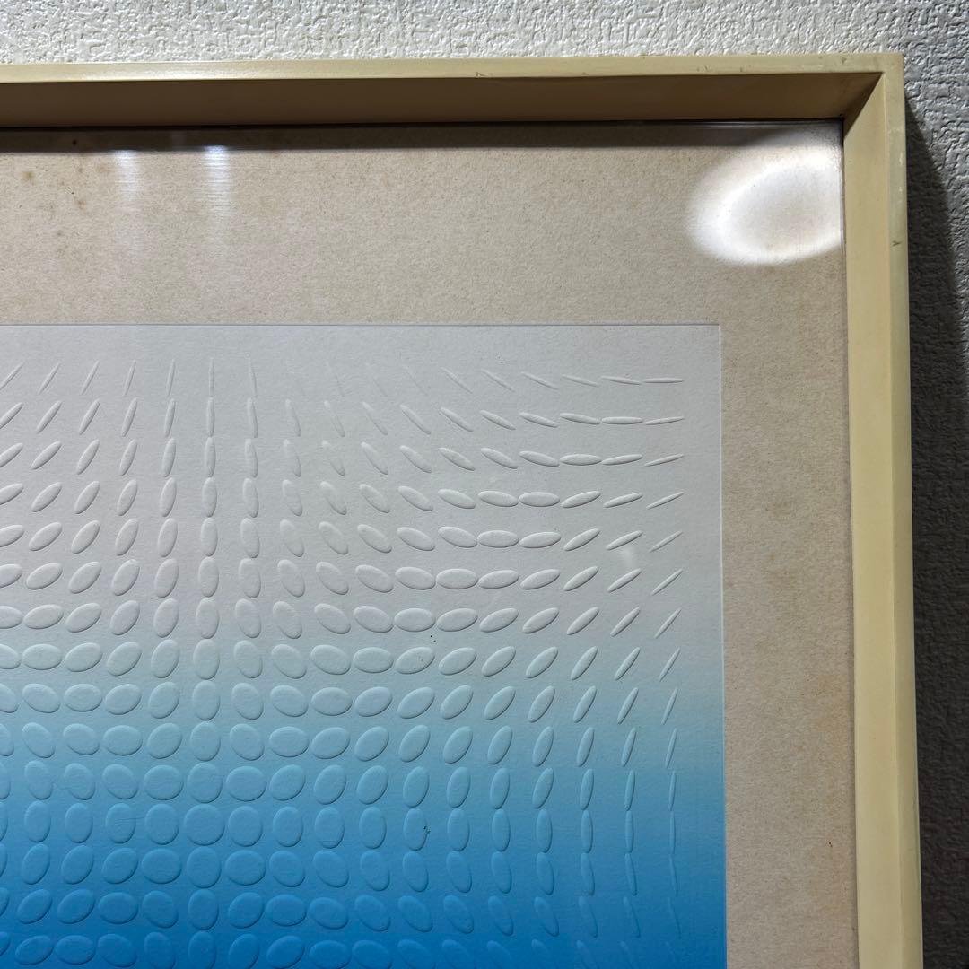 永井一正　凹凸レリーフ×Blue ペーパーレリーフ　版画　直筆サイン　乃村工藝社