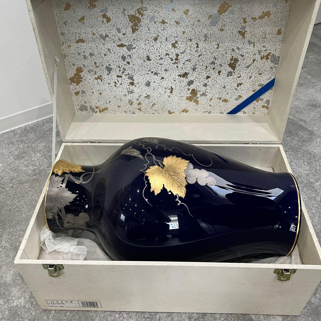 大倉陶園　瑠璃　金蝕　葡萄　花瓶　36cm