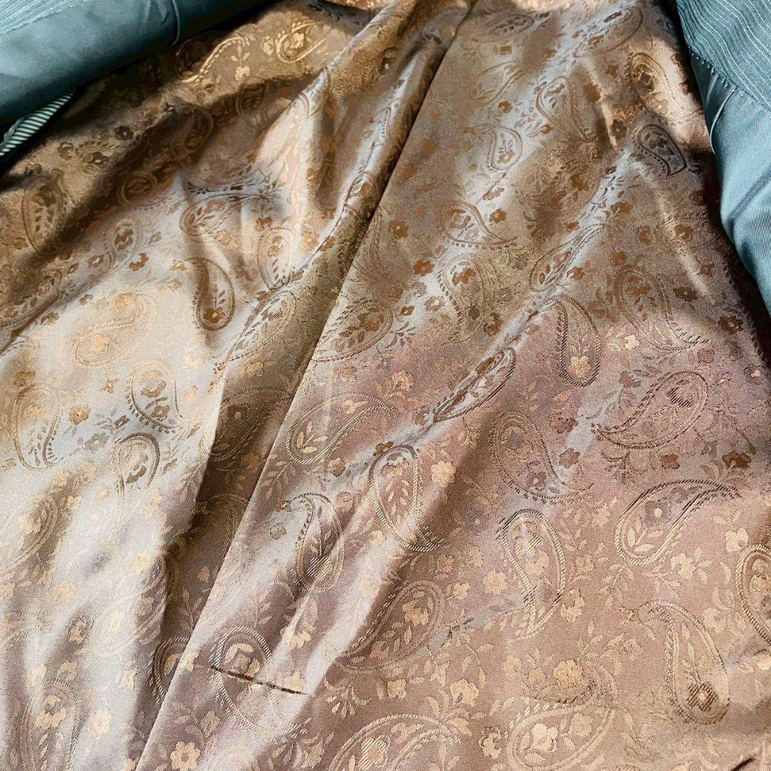 美品　ニコル　スーツ　セットアップ　グレー　48　裏地ペイズリー　ストライプ