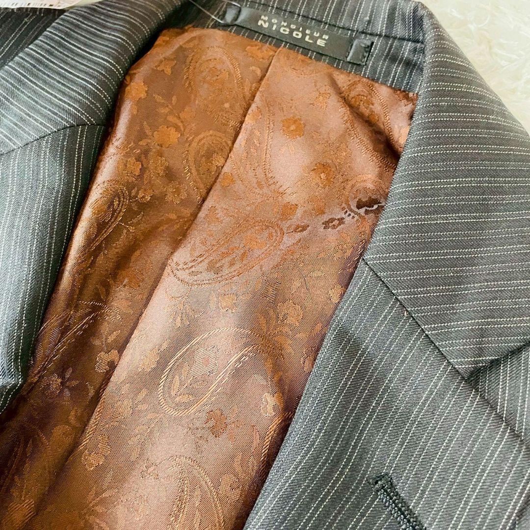 美品　ニコル　スーツ　セットアップ　グレー　48　裏地ペイズリー　ストライプ