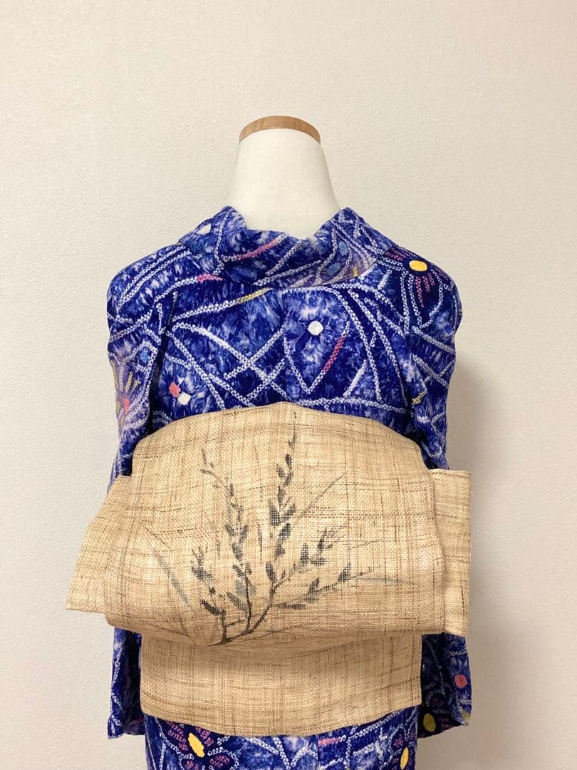 浴衣　有松鳴海絞り　蝶と幾何学　裄66.5cm