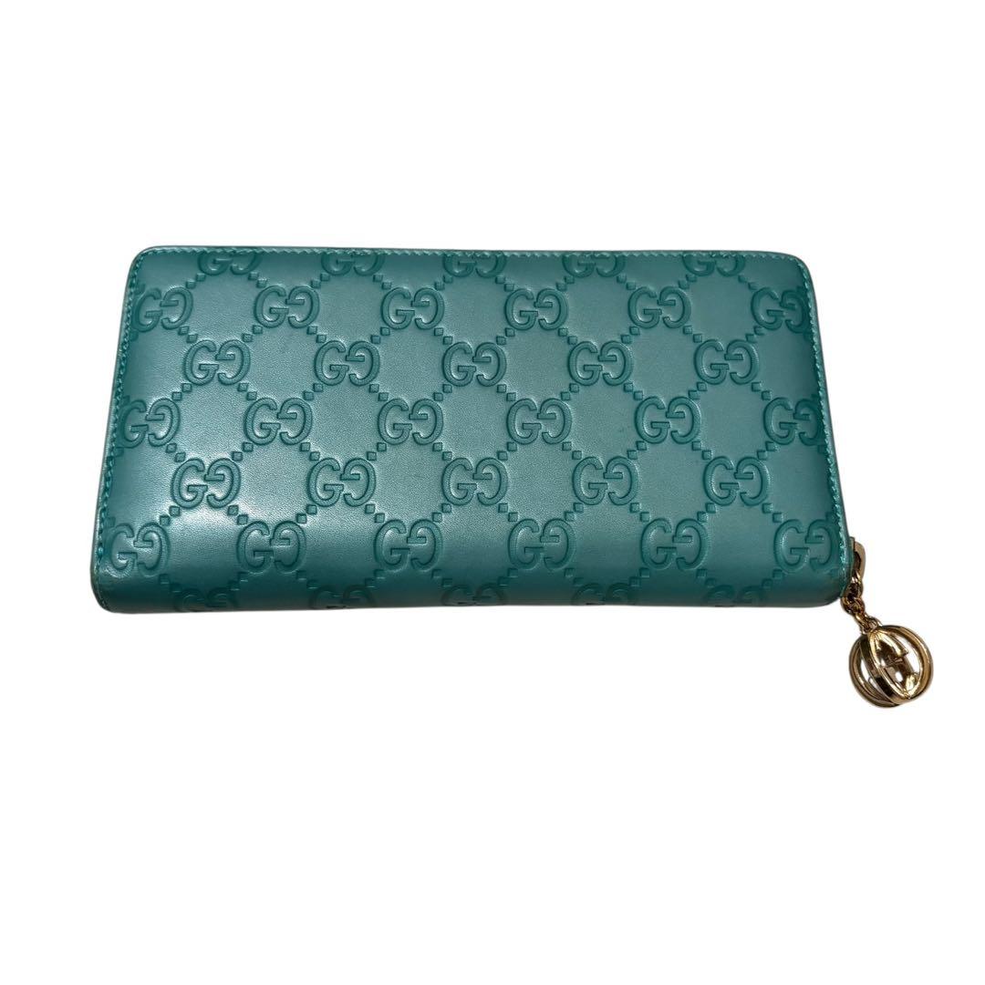 GUCCI グッチシマ GG型押し ターコイズ ラウンドファスナー 長財布 箱付