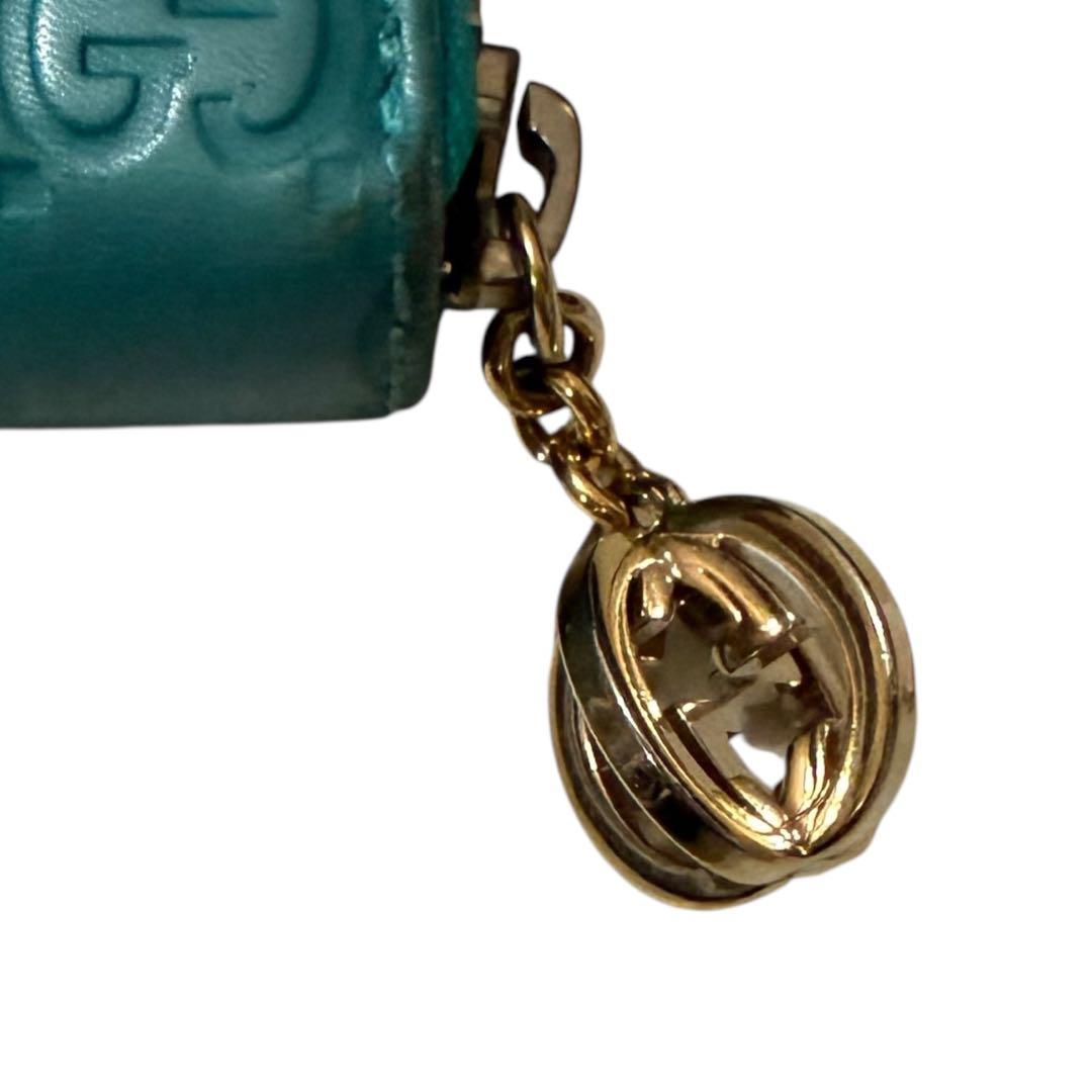 GUCCI グッチシマ GG型押し ターコイズ ラウンドファスナー 長財布 箱付