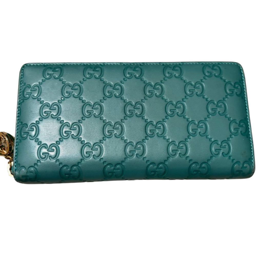 GUCCI グッチシマ GG型押し ターコイズ ラウンドファスナー 長財布 箱付