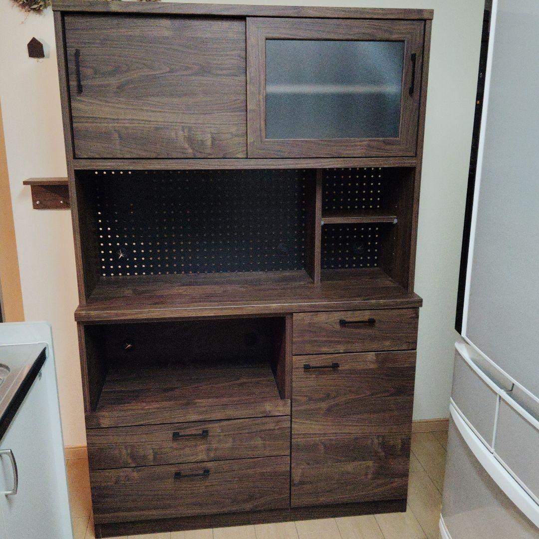 最終値下げ！ナフコ トゥーワンスタイル　ブラウン木製食器棚 ガラス扉付き