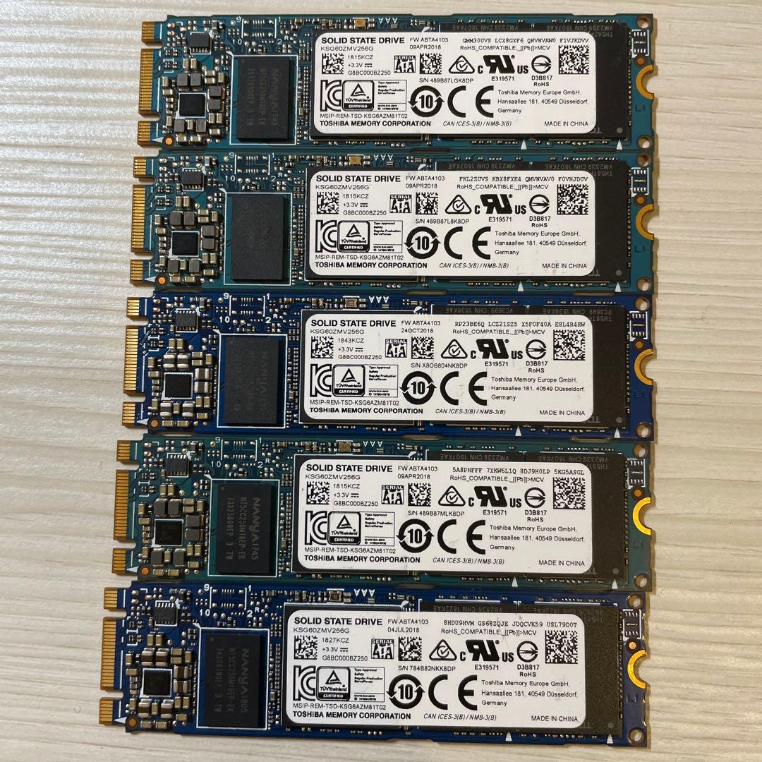 M.2 SATA 256GBSSD5枚セット 東芝KSG60ZMV256G