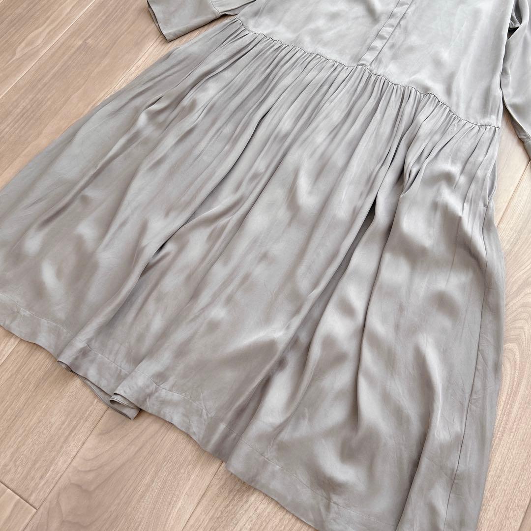 ヴェルメイユパーイエナ　キュプラフィブリルギャザーワンピース　シャツワンピース