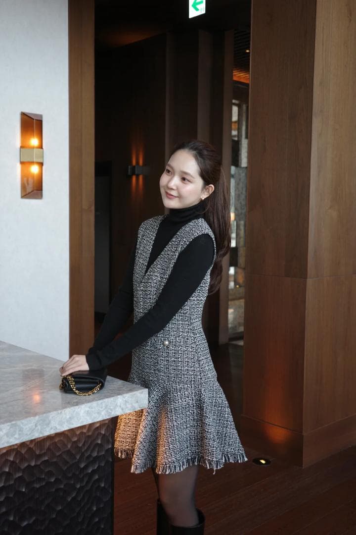 polaura ポローラ クラシカルツイードフレアミニワンピース