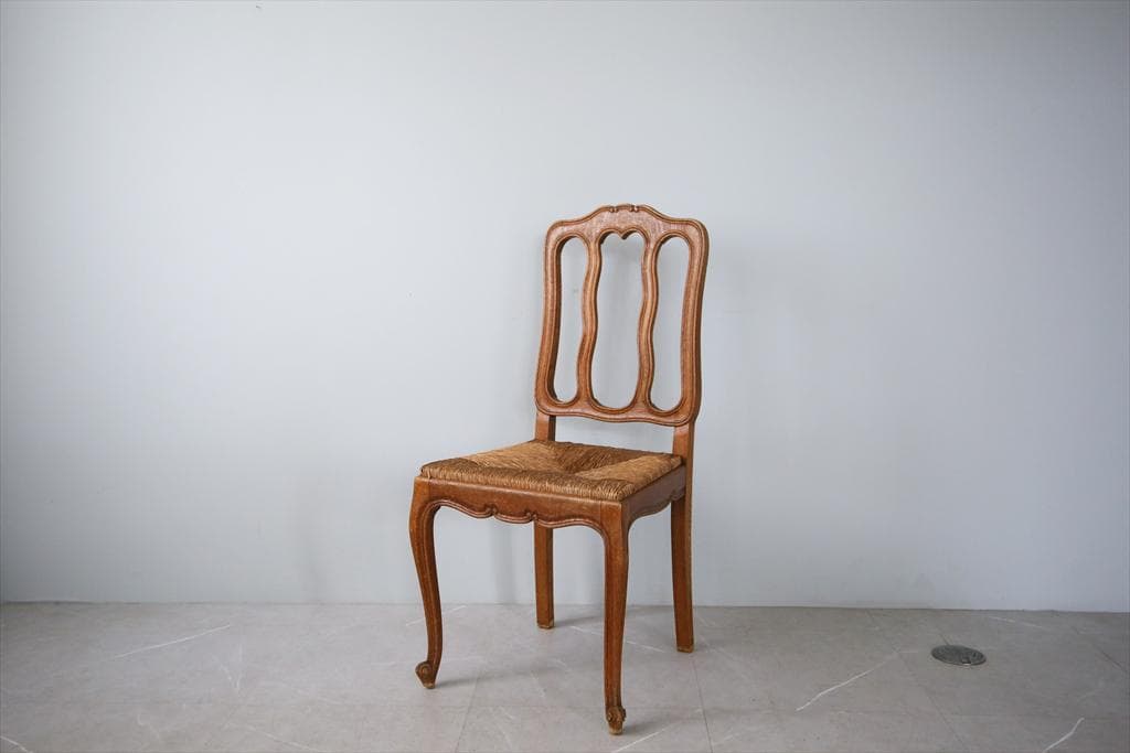 フランスアンティーク猫脚ダイニングチェア/イス/ラッシュシート(90-83-2)